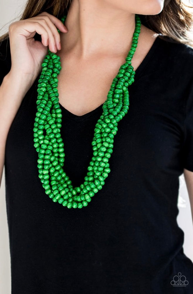 Tahiti Tropic Green Wooden Paparazzi Necklace