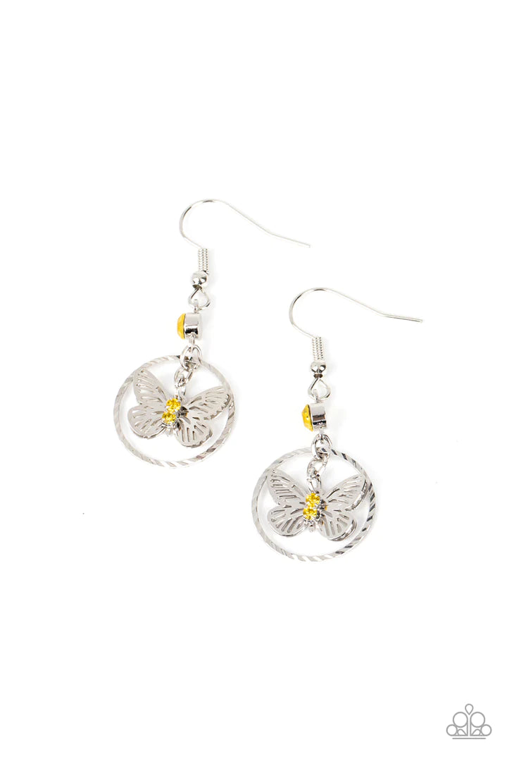 Fabulous Flutter Yellow Paparazzi Earrings