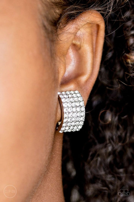 HOLLYWOOD HOTSHOT CLIP-ON - WHITE PAPARAZZI Earrings