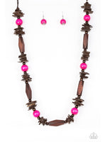 Cozumel Coast Pink Paparazzi Wooden Necklace