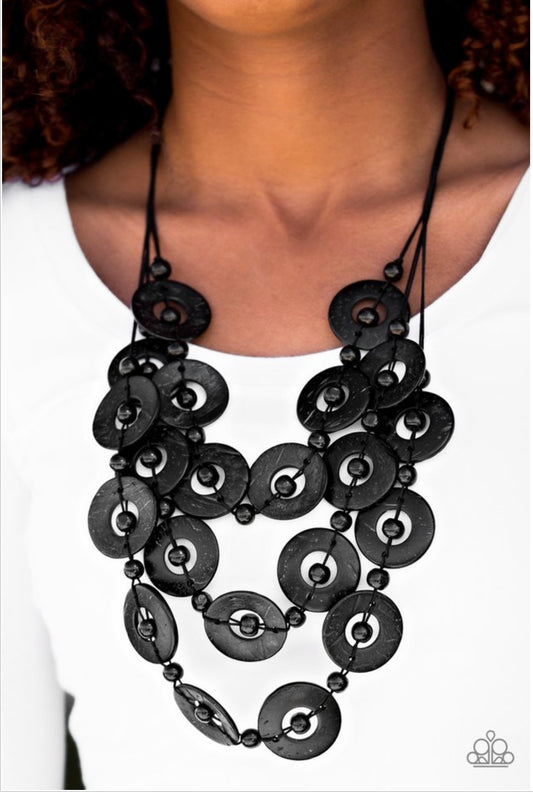 Bahama Bliss Black Wooden Paparazzi Necklace