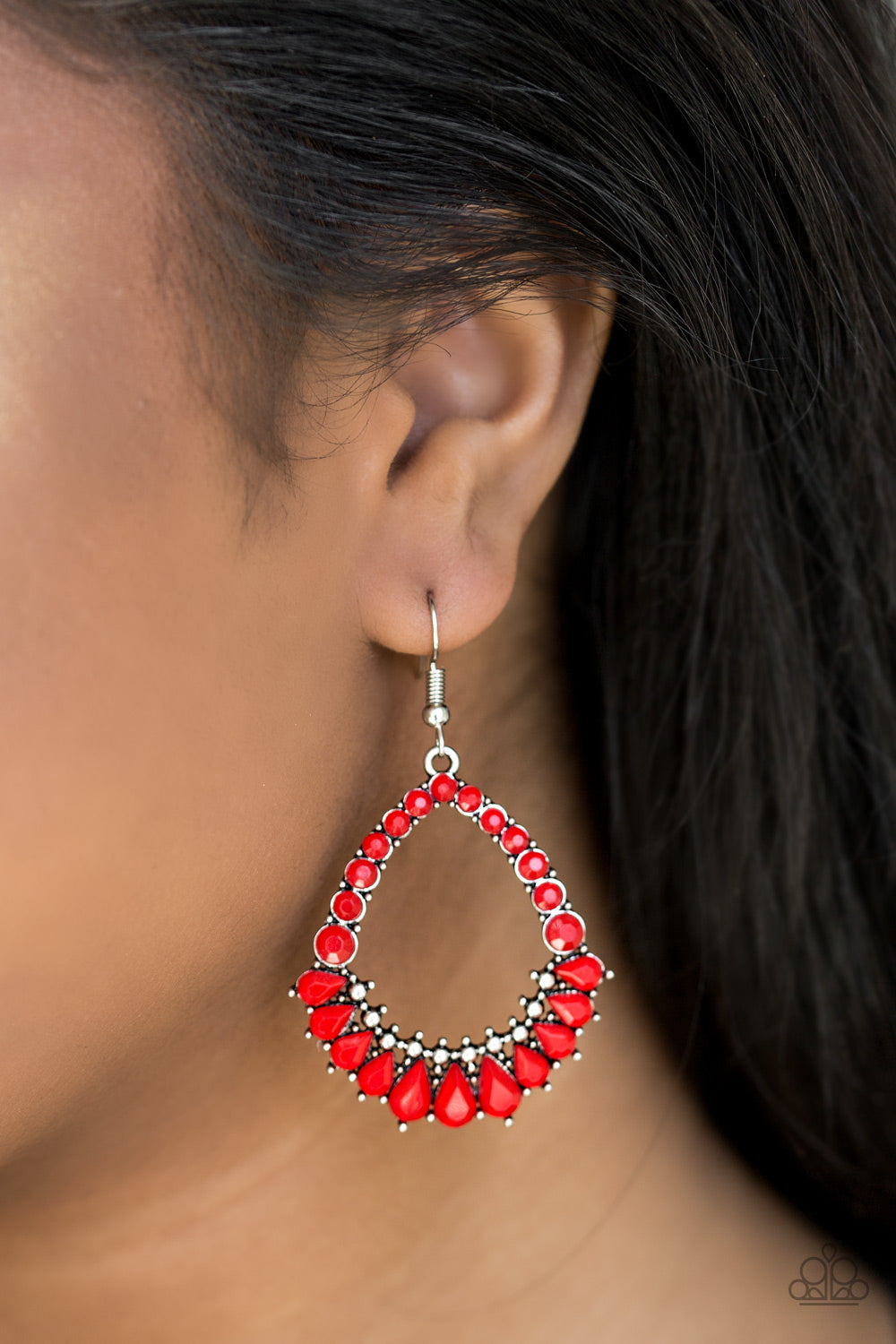 Crystal Waters - Red Paparazzi Earrings