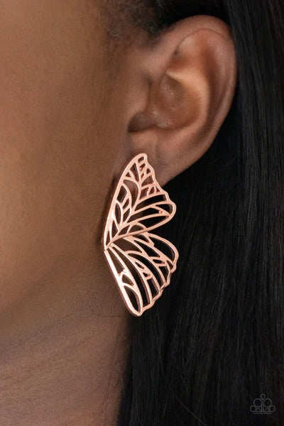 Butterfly Frills - Copper Post Paparazzi Earrings