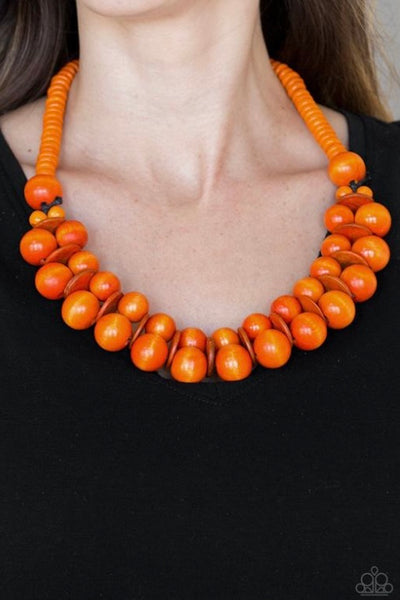 Caribbean Cover Girl Orange Paparazzi Wooden Necklace