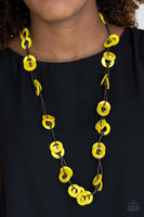 Waikiki Winds - Yellow Paparazzi Wooden Necklace