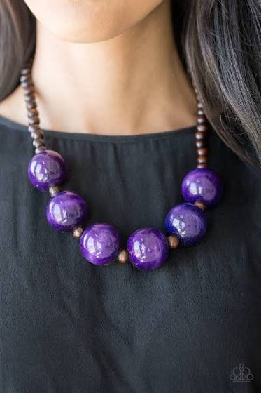 Oh My Miami - Purple Paparazzi Wood Necklace