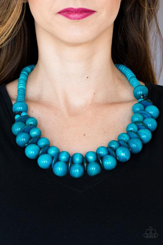 Caribbean Cover Girl - Blue Paparazzi Wooden Necklace