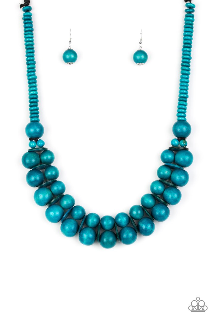 Caribbean Cover Girl - Blue Paparazzi Wooden Necklace