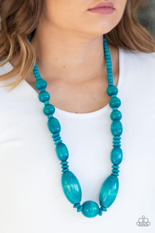 Summer Breezin Blue Paparazzi Wooden Necklace