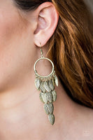 Feather Frenzy Brass Paparazzi Earrings